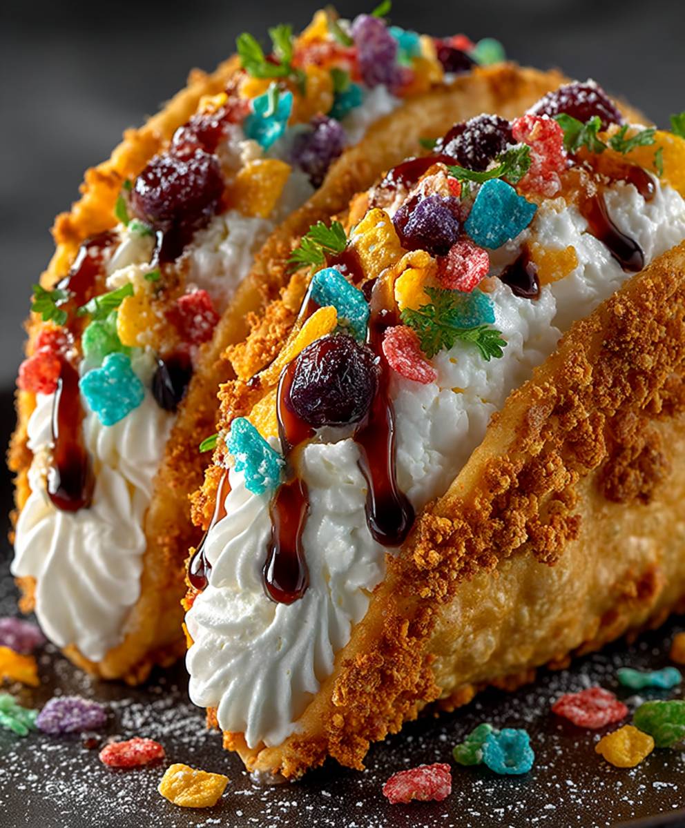 Fruity Pebbles Cheesecake Tacos